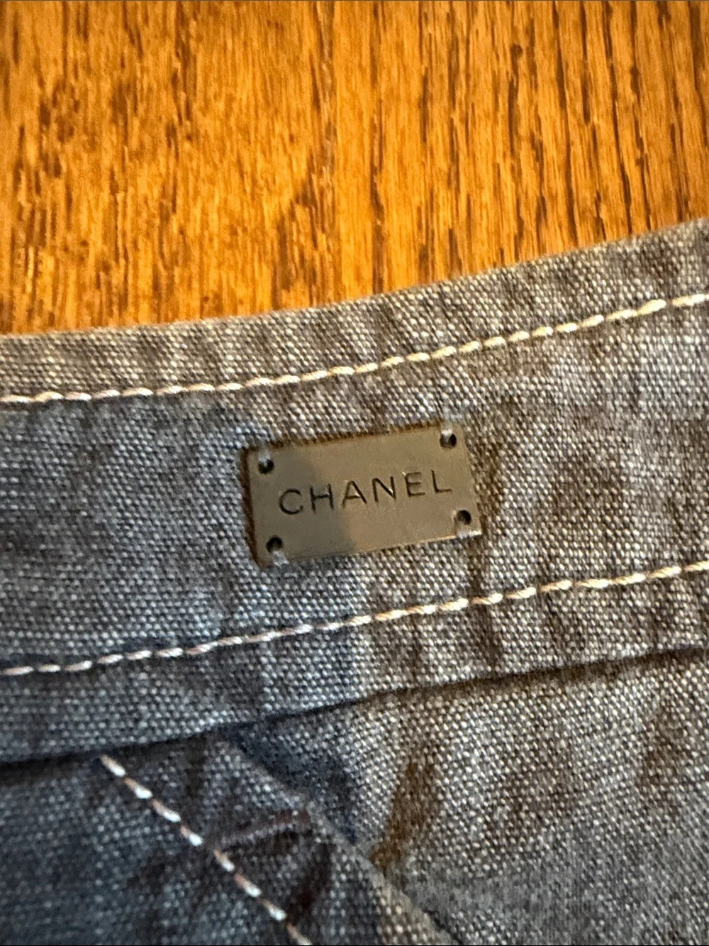 CHANEL Plum Grey Pleated Denim Midi Skirt